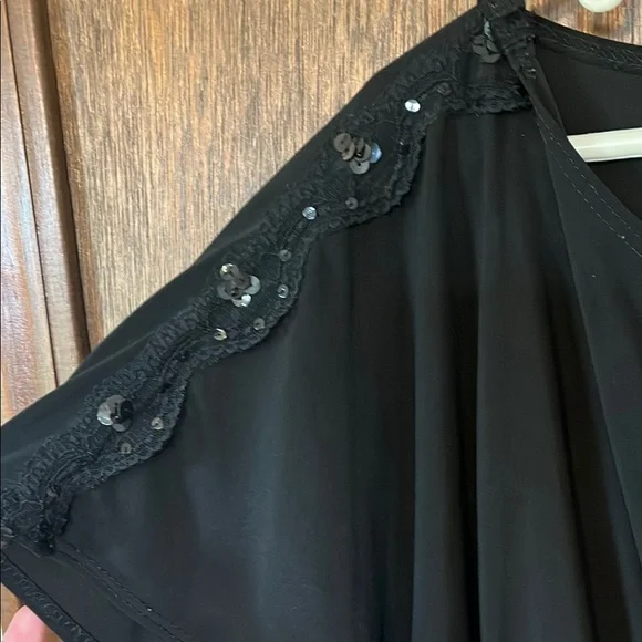 Black Midi Dress with Scoop Neck and Dolman Sleeves - Picture 3 of 5